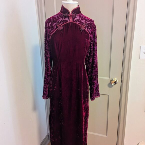 Unconventional Lace Goth Velvet Silk Chinese Dress Mandarin Cheongsam Vintage - Picture 3 of 12